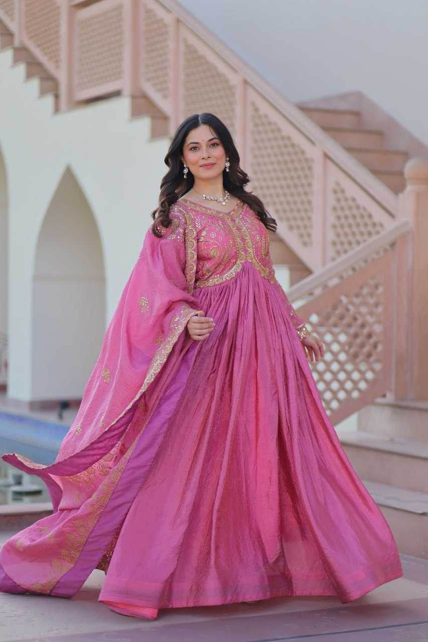 Crush Silk Embroidery Long Gowns - MYLUXURY LANE ENTERPRISE